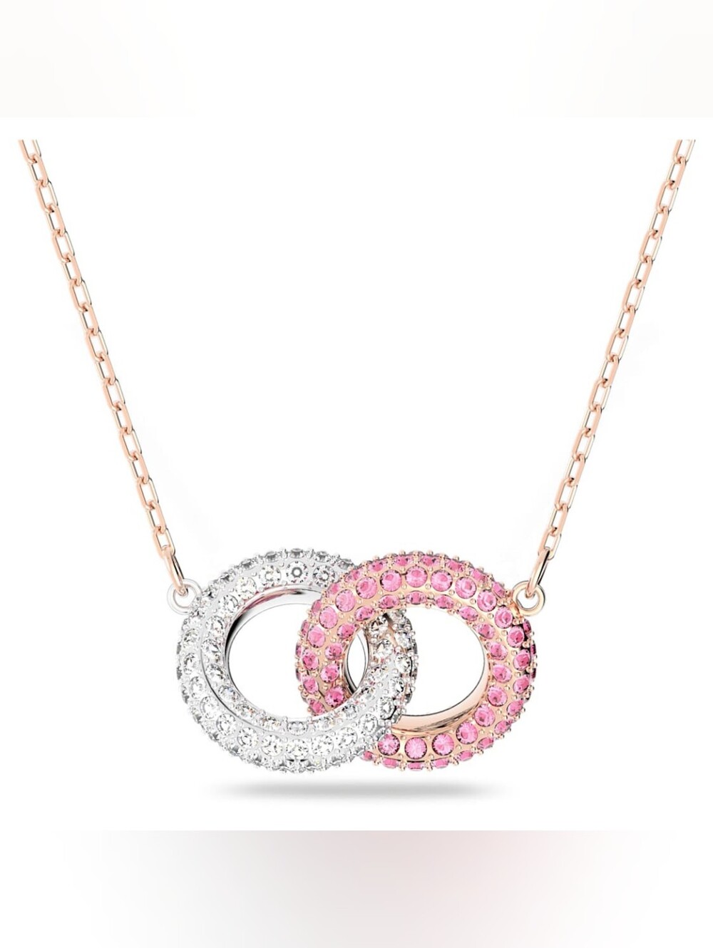 Swarovski Dextera Interlocking Circles Pendant Necklace Pink Crystals, Rose Gold